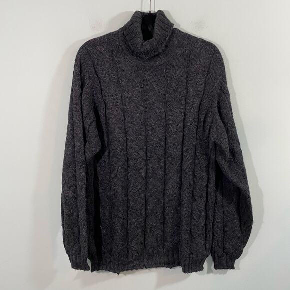 Alpaca 111 Sweaters - Alpaca 111 Women Charcoal Grey Baby Alpaca Cable Knit Turtleneck Sweater Size M